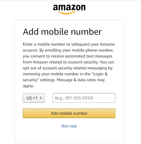 Add mobile number in Amazon Affiliate Program