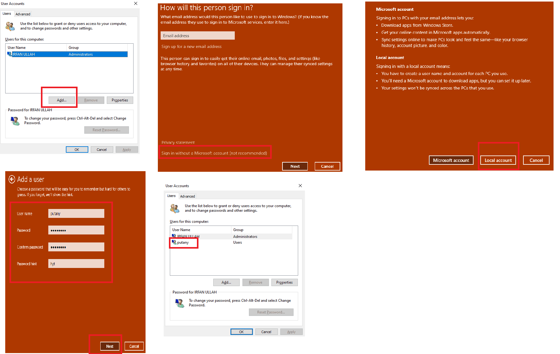Create a new user account in Windows 10 using netplwiz