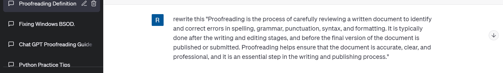 Use of Chat GPT for Proofreading