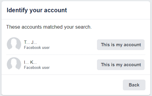 select the Facebook account that you want to recover